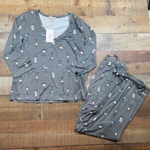 Como Blu NWT Sleepwear Set Gray with Cocktails size XL